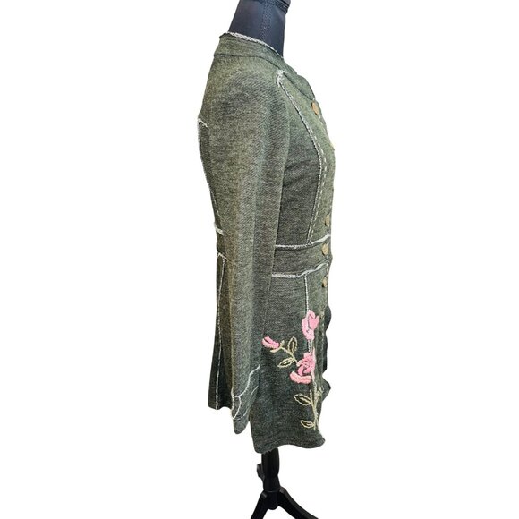 Marese Steampunk Embroider Floral Military Coat Jacket M Grey Rose Floral Cotton - Picture 4 of 10